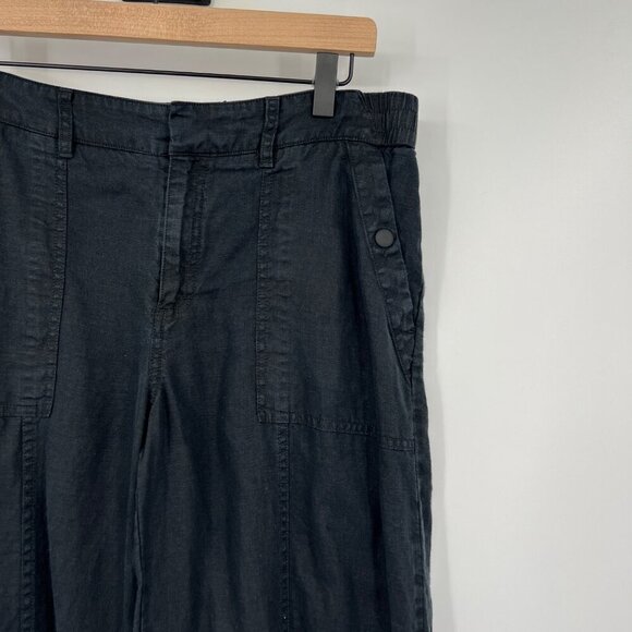 Athleta Cabo Retreat 100% Linen Wide Leg Mid-Rise Pants Pockets Black womans siz - Picture 2 of 12
